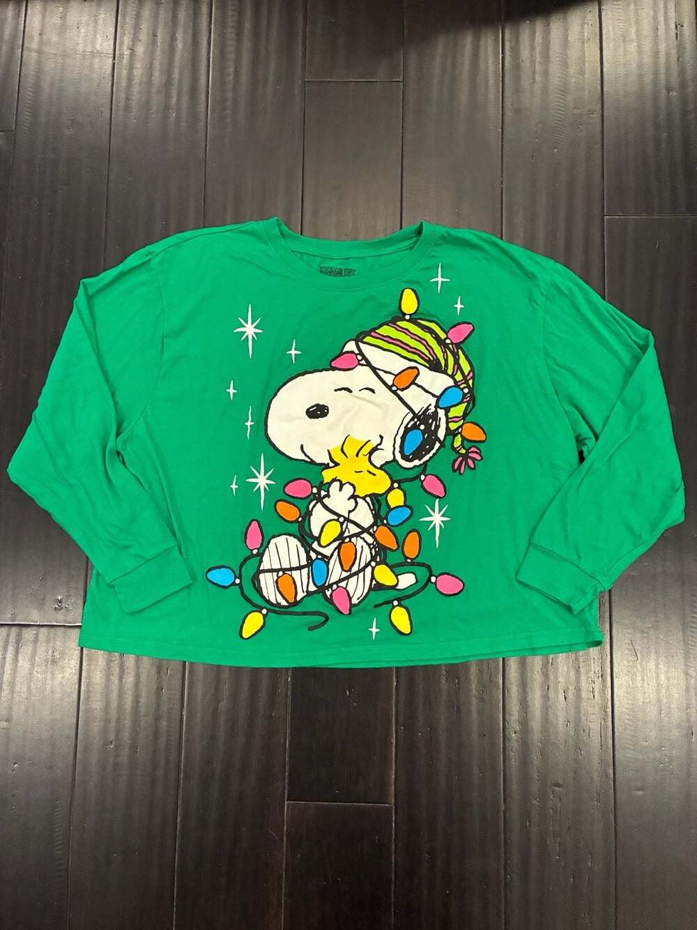 Peanuts Snoopy Christmas Lights Long Sleeve Shirt Size 3X Green